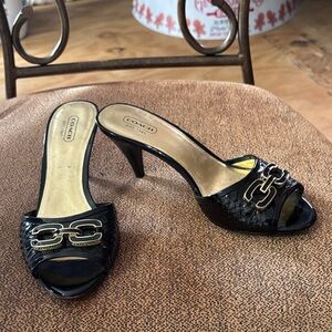 Coach Vintage Black and Gold Women's Heeled Mules